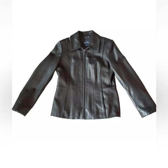 Vintage Nautica Classic Soft-Leather Jacket Women’s Size M. Black EUC Timeless - Picture 1 of 7